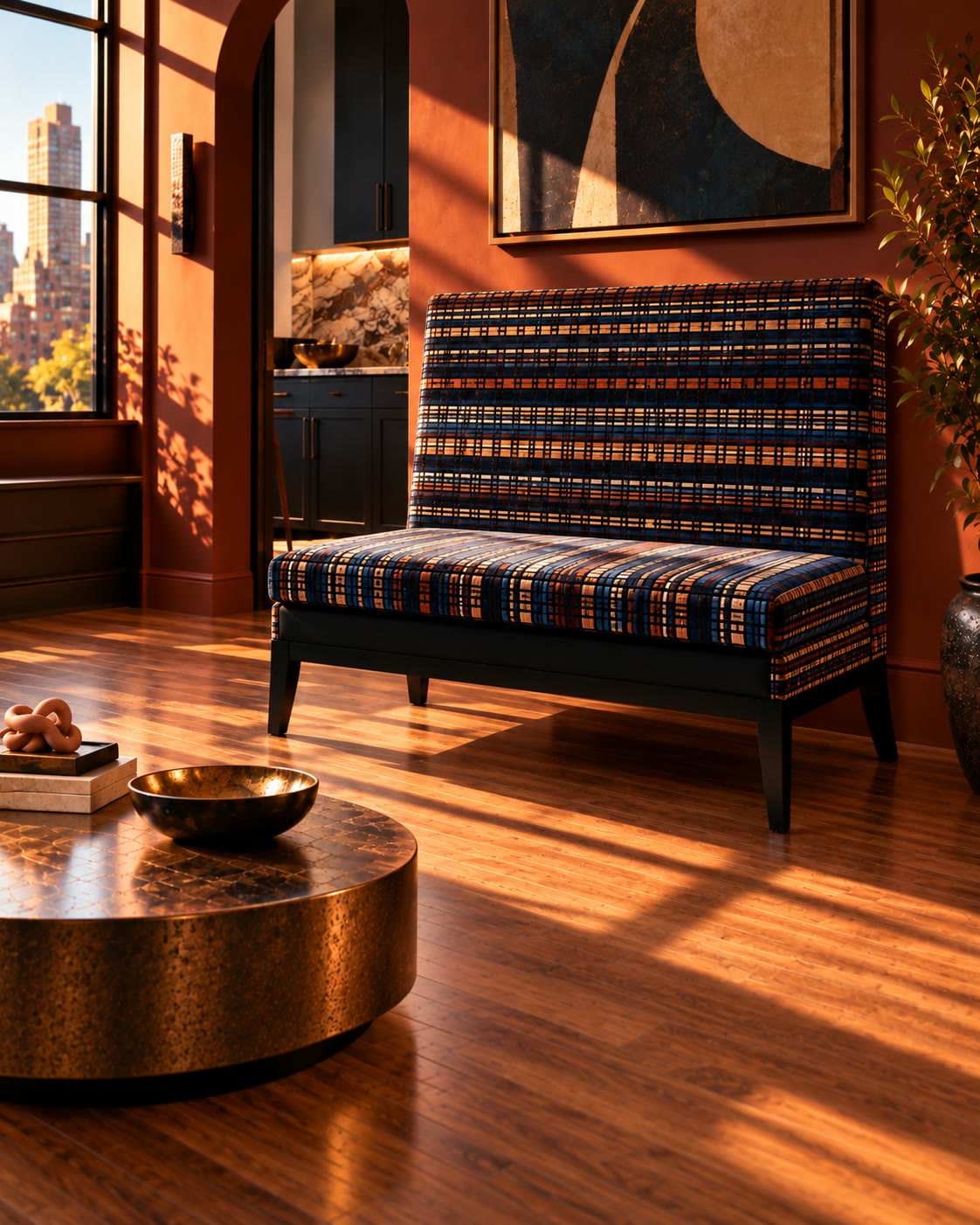 A custom reupholstered bench by Arabelis Griffin
